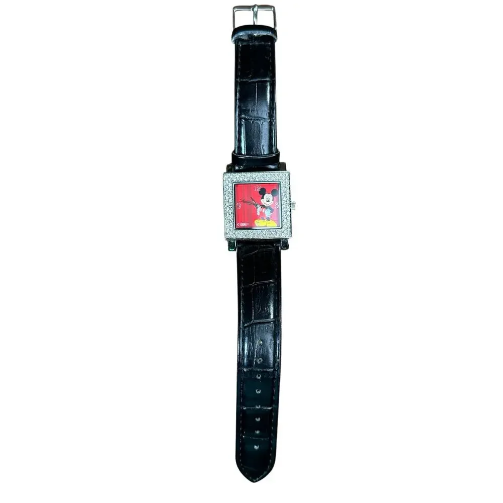 Vintage Disney Mickey Mouse Watch Reptile Print Band Swarovski Type Crystals